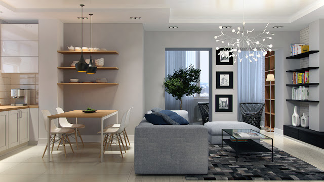 Sala de Estar maravilhosa em cinza, preto, creme e azul marinho. Blog Achados de Decoração