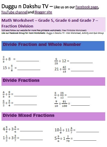 Good Living Guide: Fraction Division - Math Worksheet – Grade 5, Grade