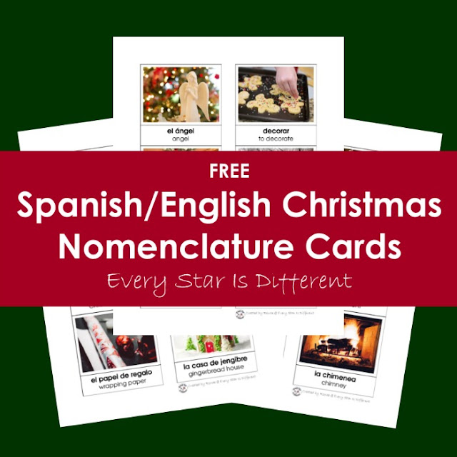Christmas Vocabulary in Spanish-FREE Montessori Nomenclature Cards