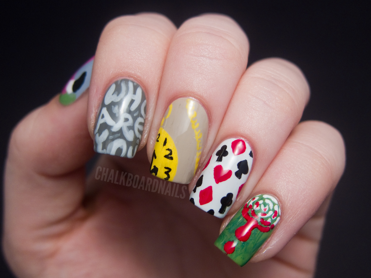 1. "Alice in Wonderland" themed nail art tutorial by cutepolish - wide 3