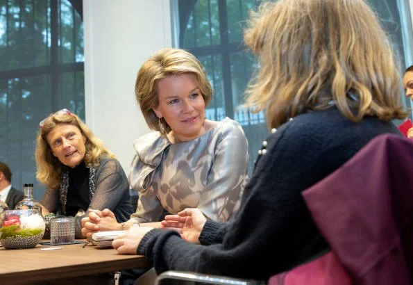 Queen Mathilde wore NATAN top from Natan Couture 2019 collection with graphics. Managed by the King Baudouin Foundation