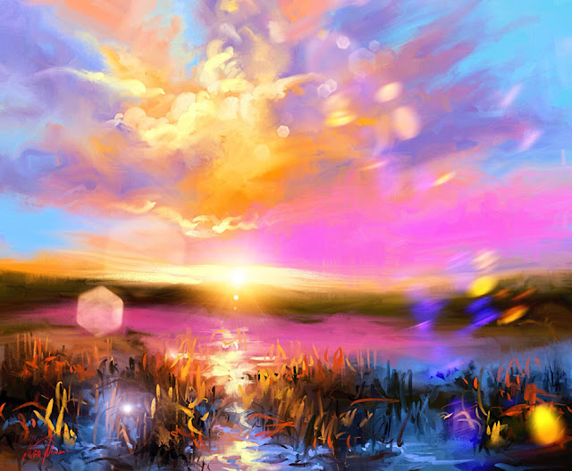 Sunset digital landscape art by Mikko Tyllinen