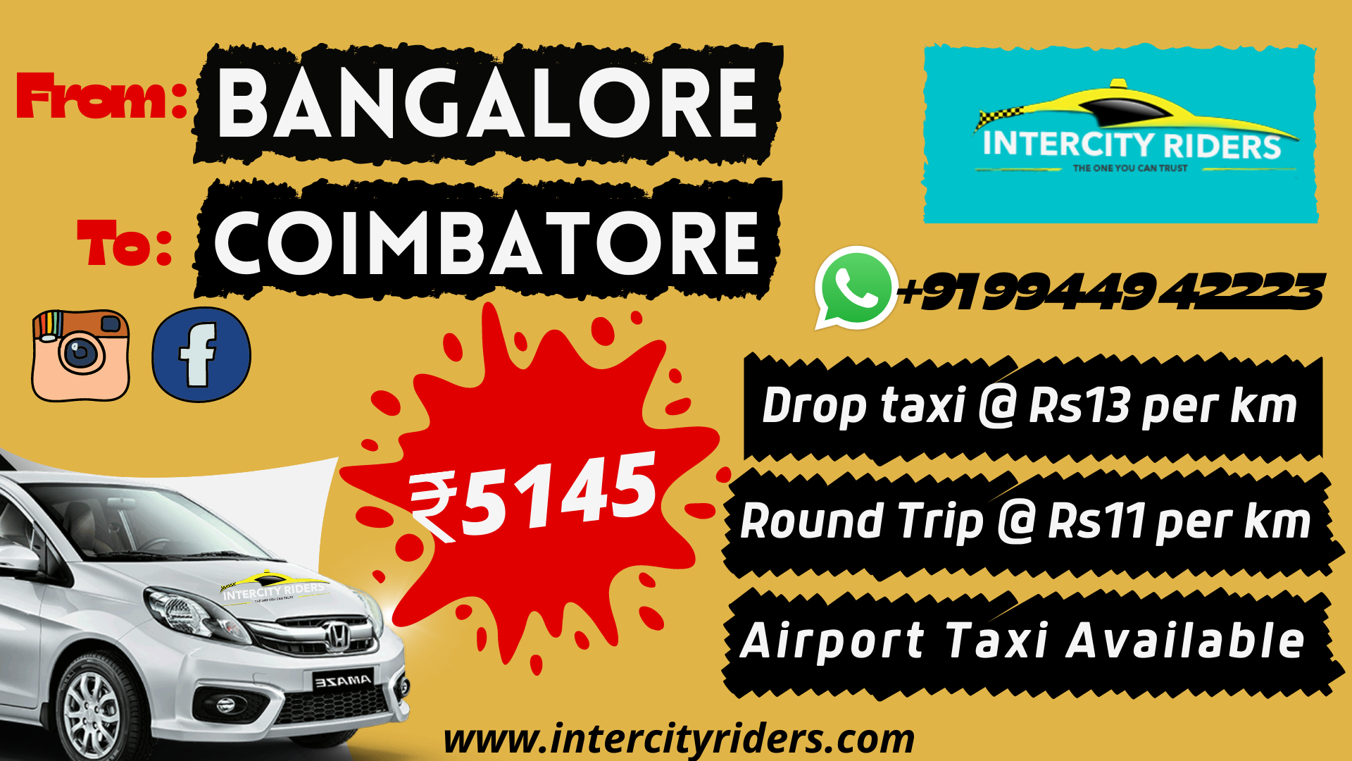 Bangalore to Coimbatore taxi