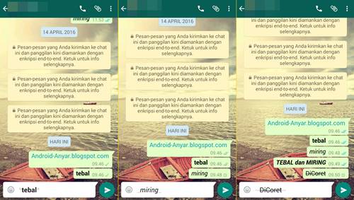 Cara menulis chat tebal miring coret di WA android