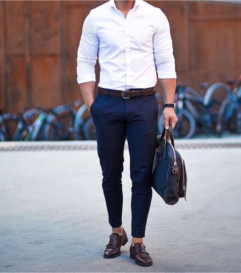 formal dress blue pant and white shirt