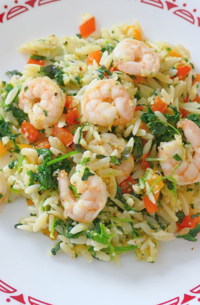 Shrimp Parmesan Orzo with Spinach and Bell Pepper Recipe