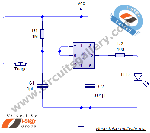 Monostable 555 Multivibrator Working Principle and Circuit ...