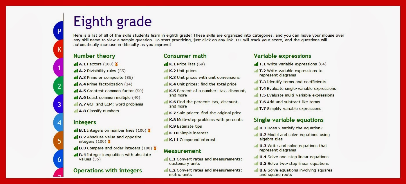 Ixl Answer Key 8th Grade Math