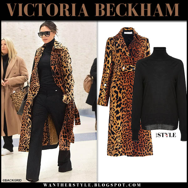 Victoria Beckham in leopard print coat at JFK airport on November 27
