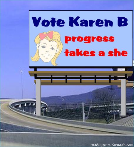 Vote Karen B, progress takes a she | graphic created by and property of www.BakingInATornado.com | #MyGraphics