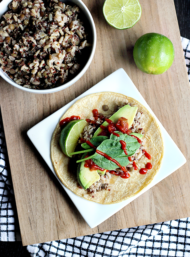 Bubby and Bean Living Creatively Easy Jasmine Rice, Lentil, and Red Quinoa Tacos
