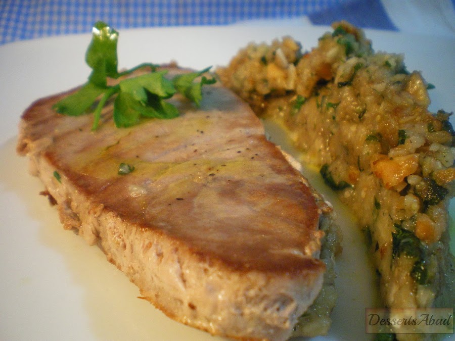 Atún al pesto de almendras