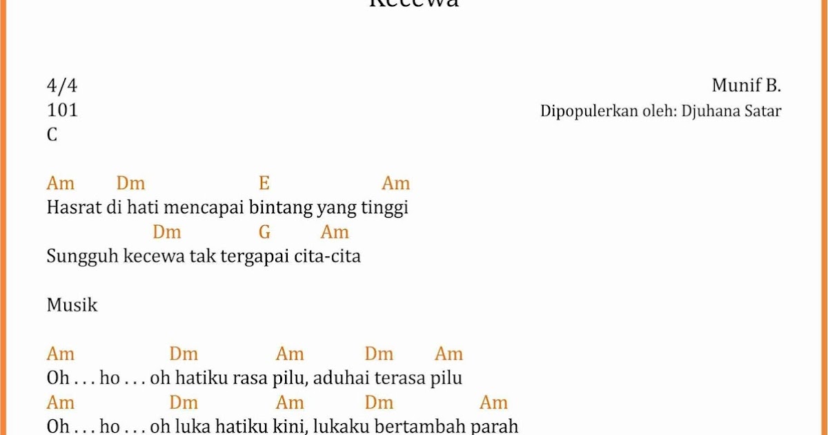 Chord Lagu Kecewa Djuhana Satar SEKITAR MUSIK