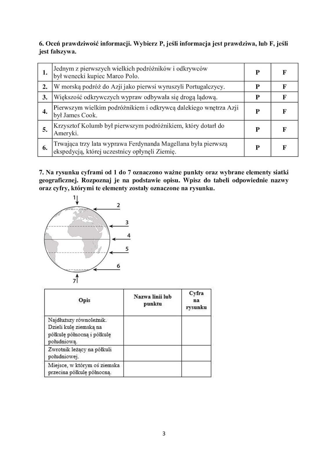 Test Geografia Klasa 5 Dział 1 Szkoła Podstawowa im. Górali Żywieckich w Okrajniku: Klasa 5