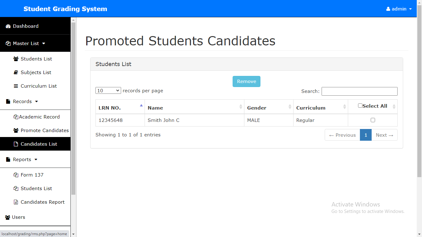 Student grading system in php mysql with source code