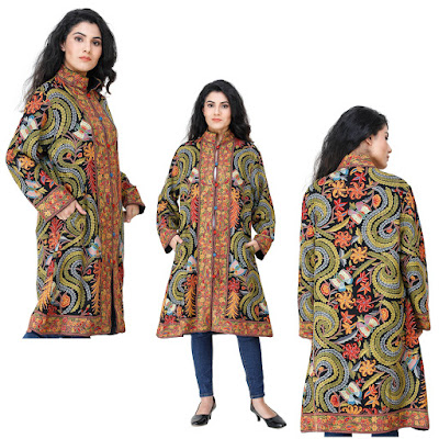 Pure Wool Pirate-Black Long Jacket from Kashmir Pure Wool Pirate-Black Long Jacket from Kashmir