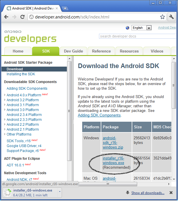 Android(meda): Installing Android Development Tools in Windows