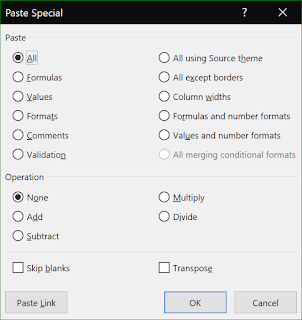 Menu Paste Special Paste Special Shortcuts Excel