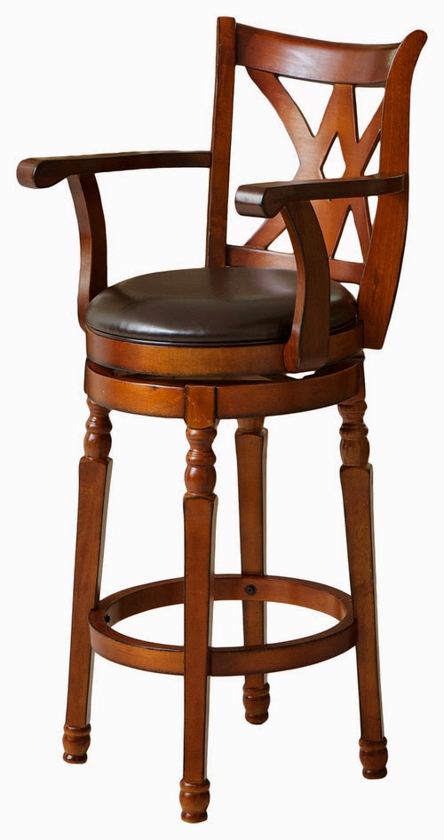 Montreal Cherry Finish Swivel Bar Stool Teak Wood Carving Furniture