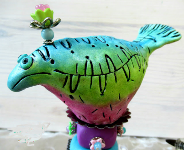 hillovely,hilla bushari, polymer clay mixed media, fimo birds, polymer clay birds,