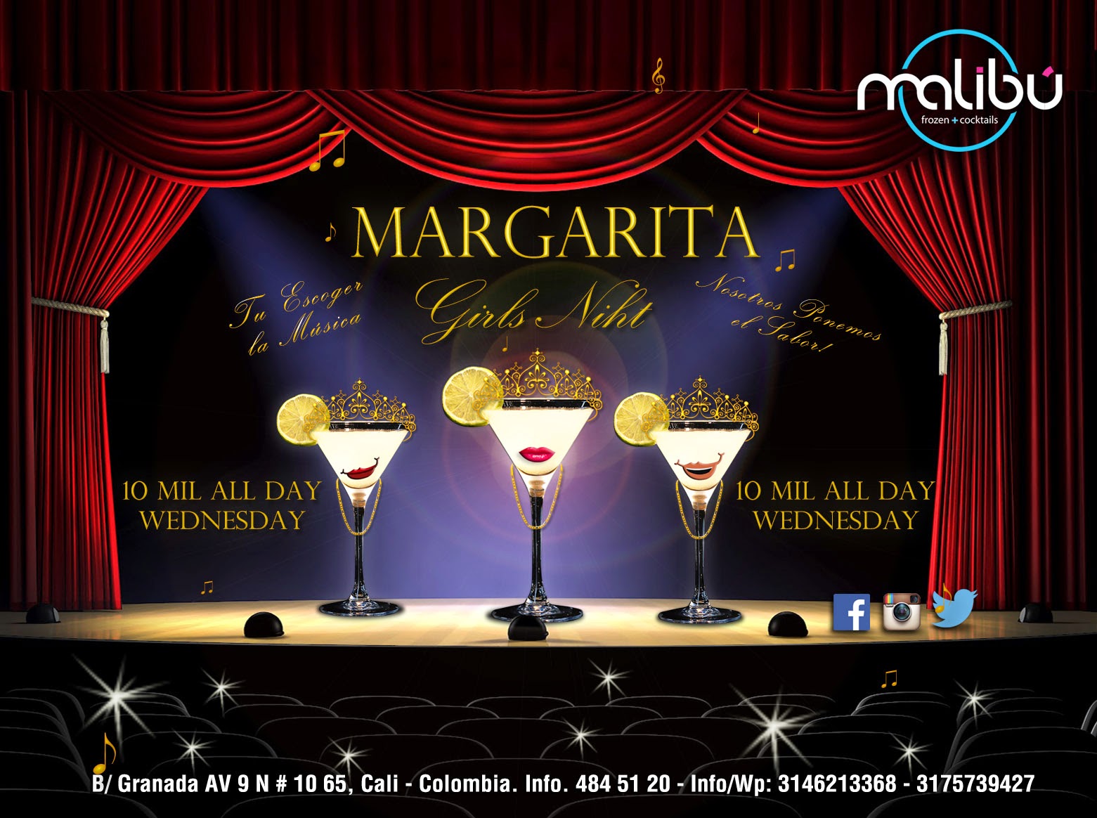 Malibu Frozen & Cocktails Colombia Happy Hour Margaritas, Malibu Frozen Cocktails & Bars in Cali.