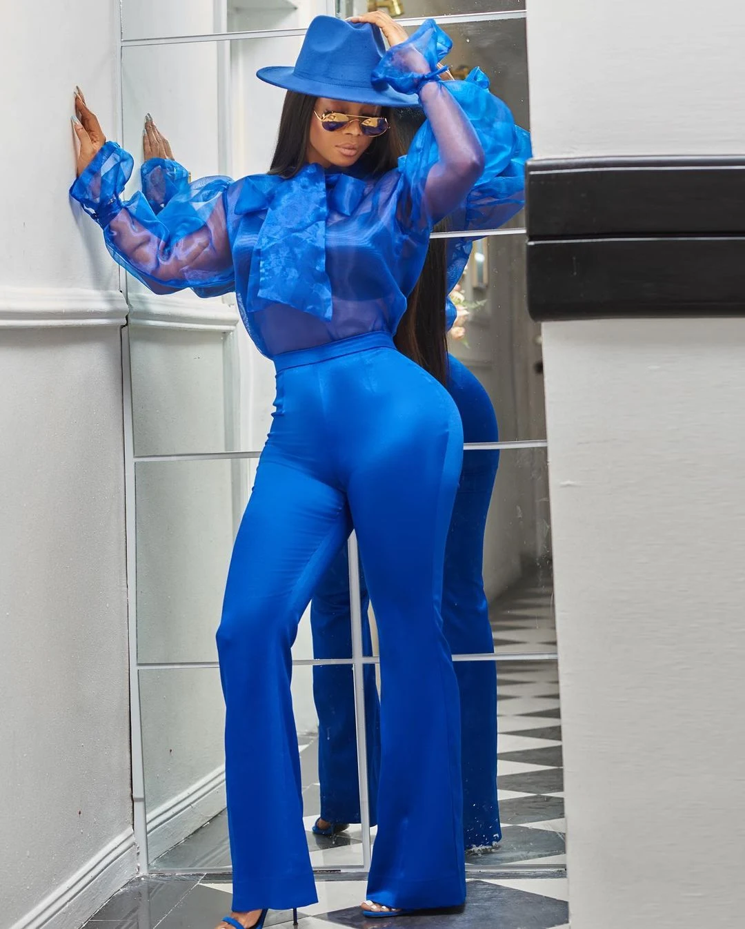 All blue outfit