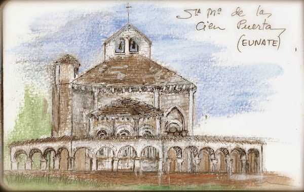 Dibujo de la Iglesia de Santa María de Eunate. Camino Aragonés