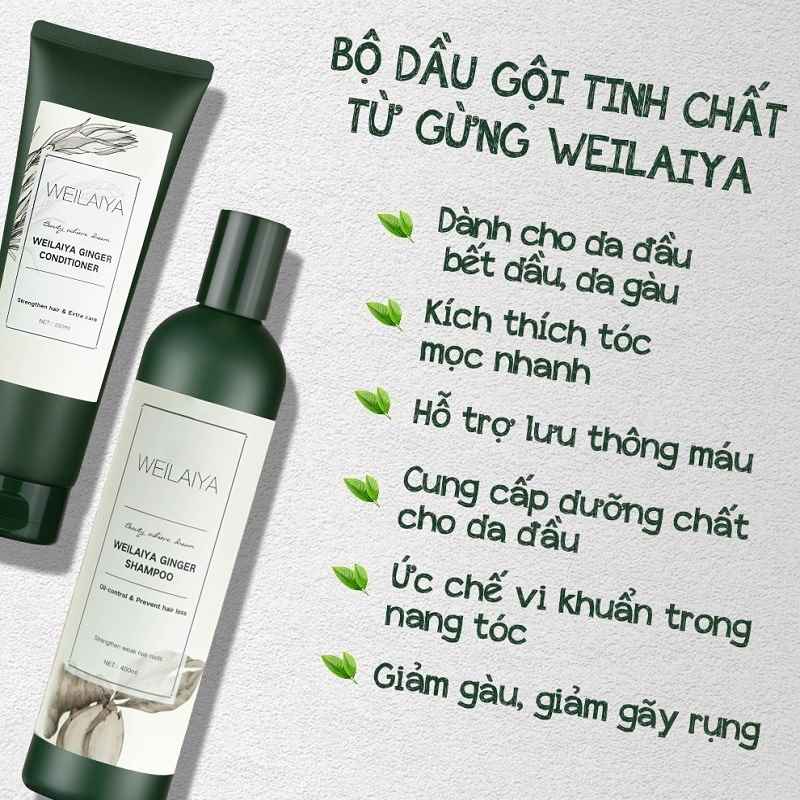 Cặp dầu gội xả gừng trắng Weilaiya Ginger Shampoo + Ginger Conditioner