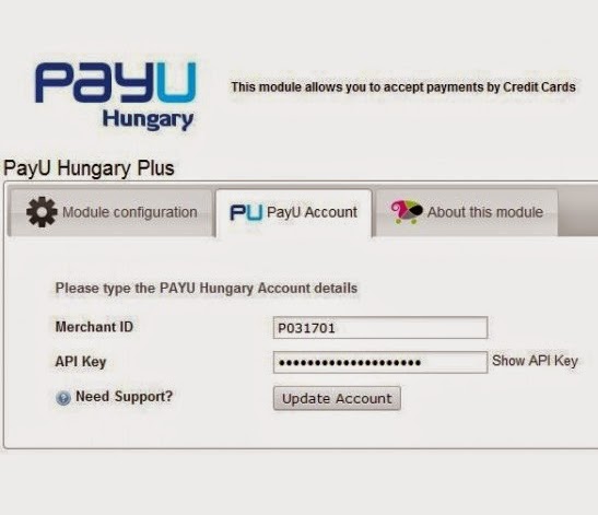 PayU Account Screen