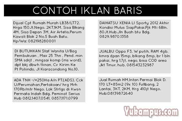 Contoh Iklan Baris Dalam Surat Kabar