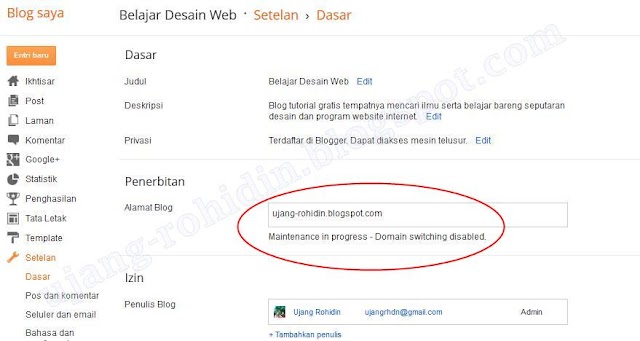 Blogger sedang maintenance untuk penggantian nama domain sendiri