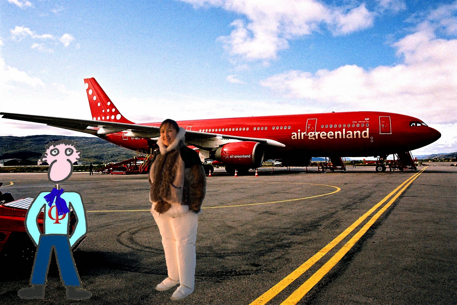 Joe Vitruvius upon arrival at the airport in Nuuk