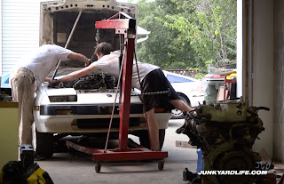 We learned the 1984 $300ZX had a bad knock and we needed to replace the engine - cheapest way was toss the parts car engine into it.