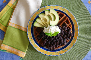 Savory Quinoa Cornmeal Power Waffles with Bob's Spicy Black Beans