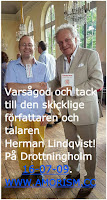 Bild på journalisten Herman Lindqvist och filosofen Fredrik Vesterberg på Drottningholms slottsteater