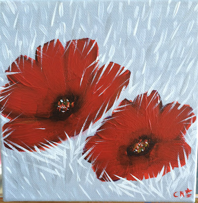 red flowers on white field, flores rojas en un campo blanco, pintura acrílica en canvas, flores rojas, acrylic painting on canvas