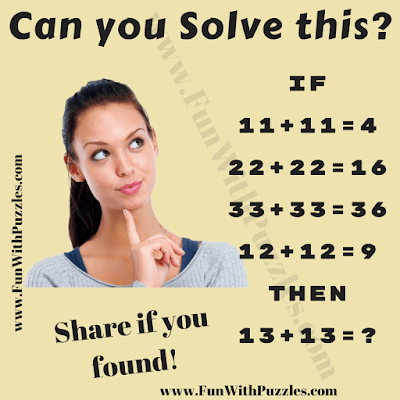 It is logical Maths Question for Kids in which you have to solve the logical equations and then find the missing number in last equation.