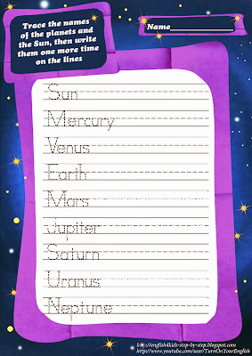 handwriting practice worksheet about space and aliens