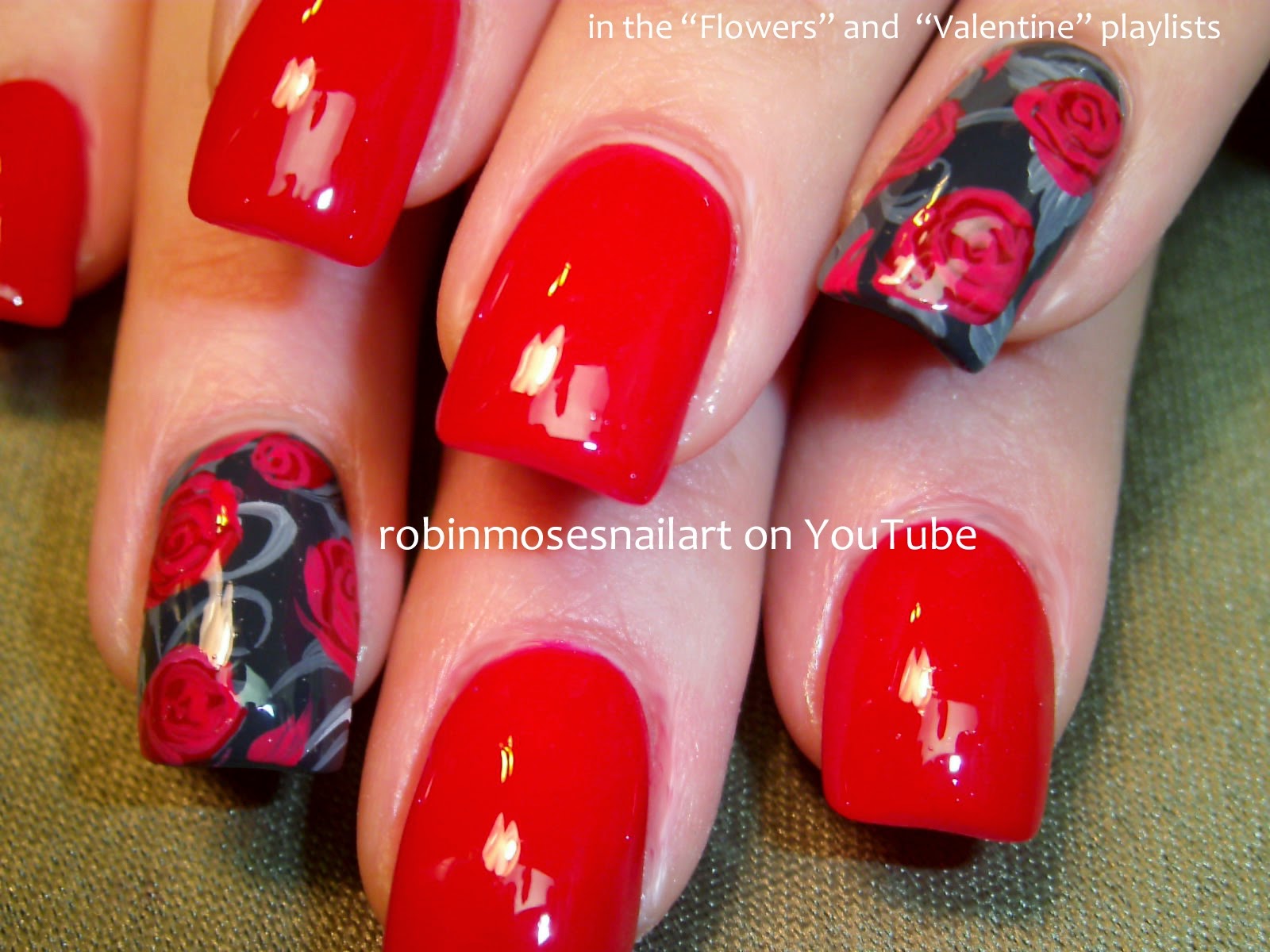 Dark Red and Floral Nail Art - wide 5