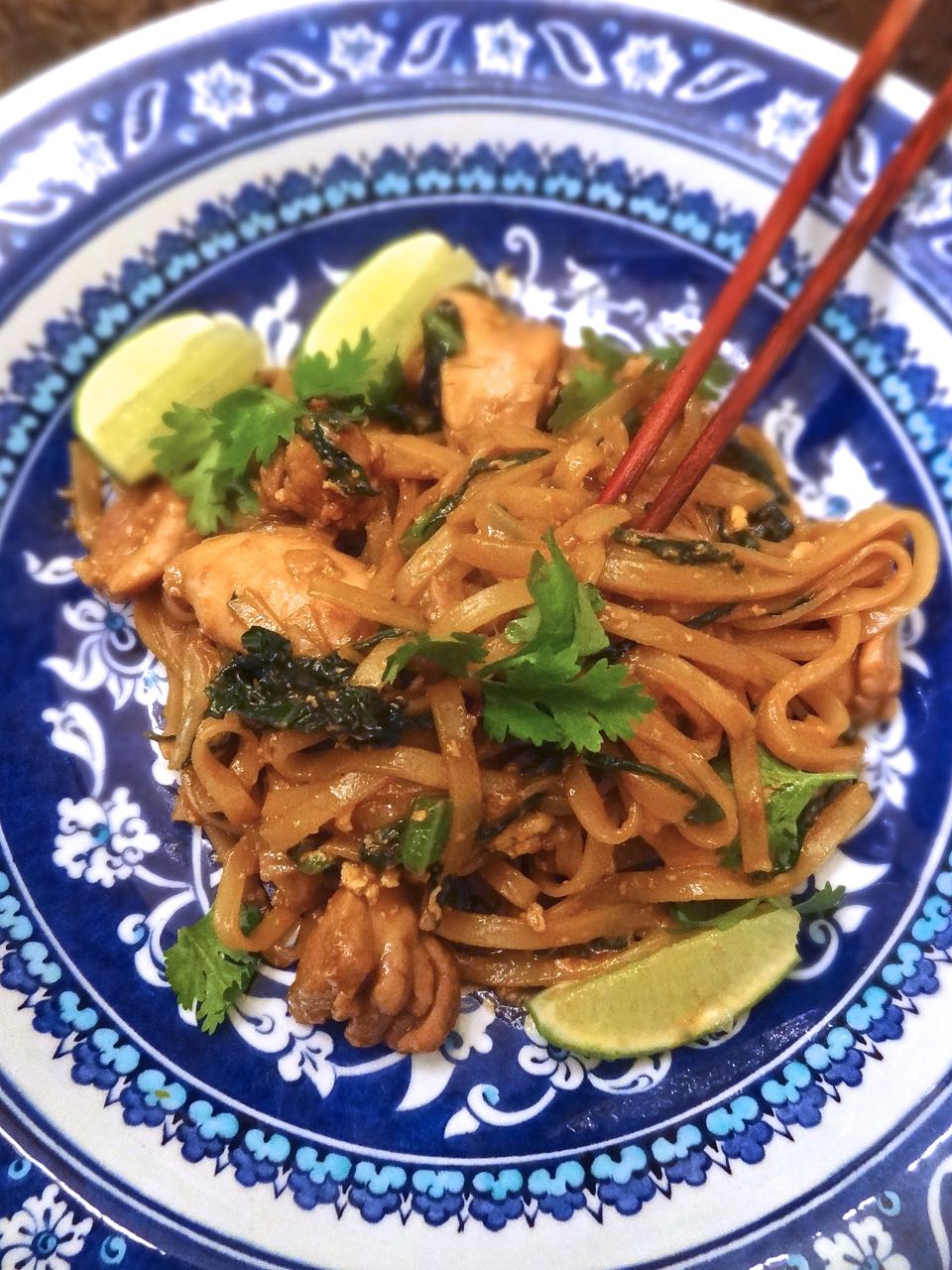 Scrumpdillyicious: Thai Stir Fried Rice Noodles with Chicken & Gai Lan