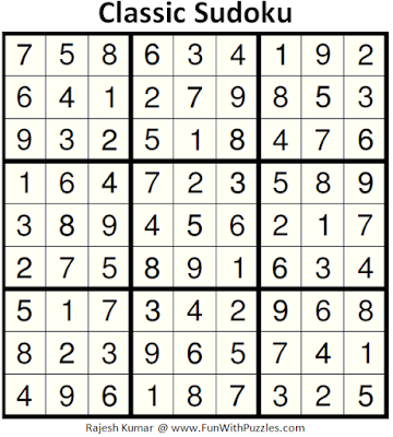 Classic Sudoku (Fun With Sudoku #151) Answer