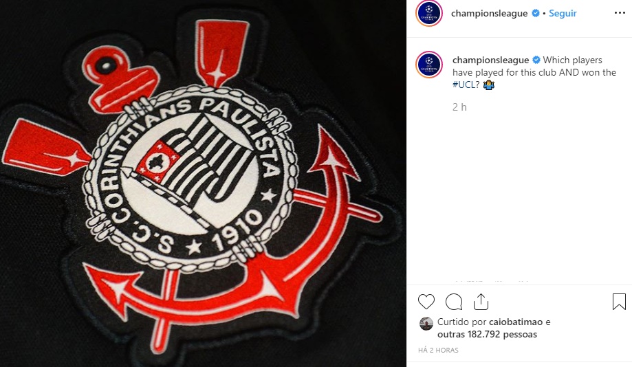 Perfil da Champions League publica foto do Corinthians com