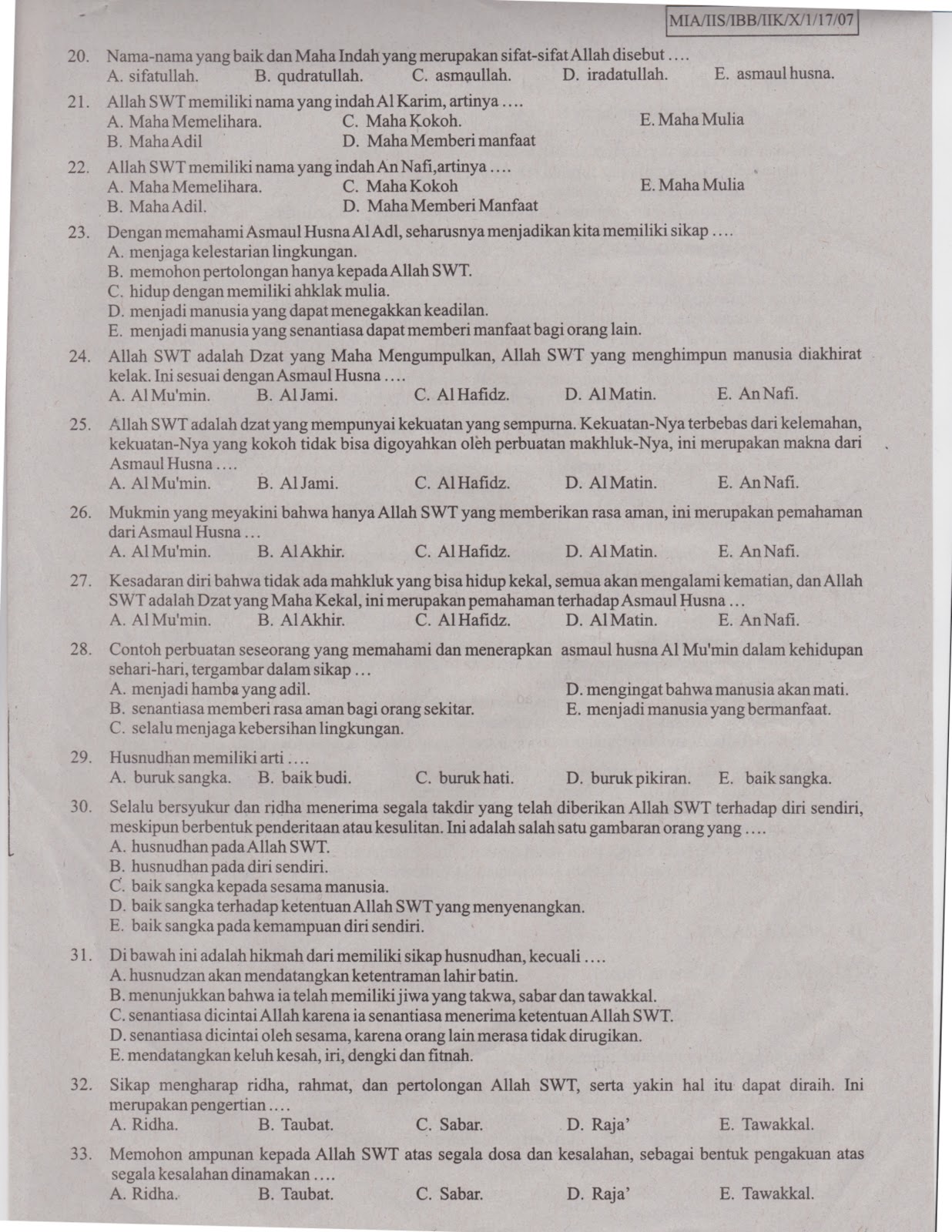 Kumpulan Soal Ujian Penilaian Akhir Tahun (PAT) Tingkat