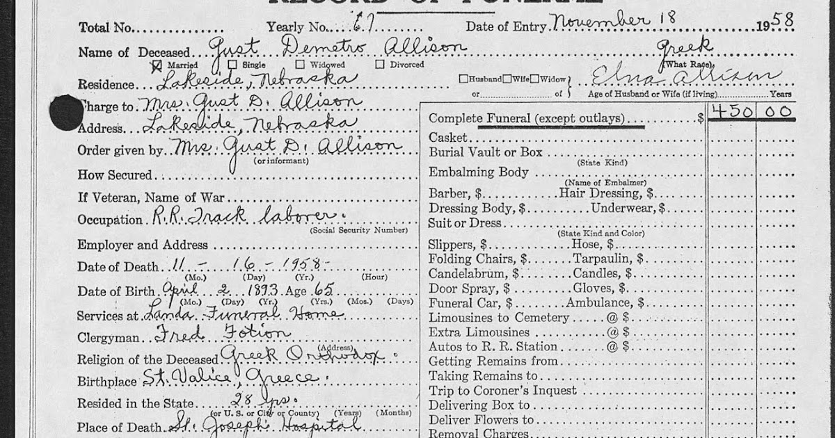 10 born in Greece Nebraska, Box Butte County, Funeral Home Records