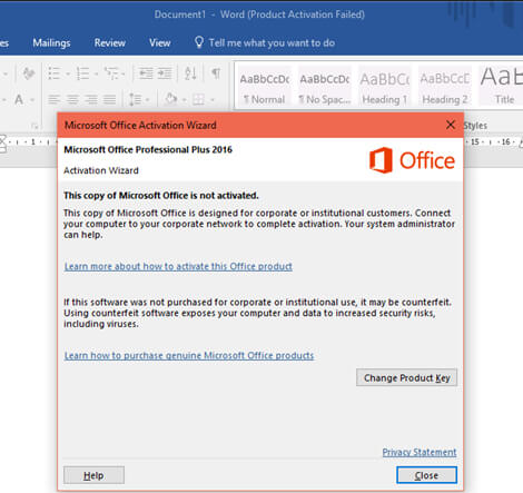 Solusi Product Activation Failed Pada Microsoft Office 2016 100