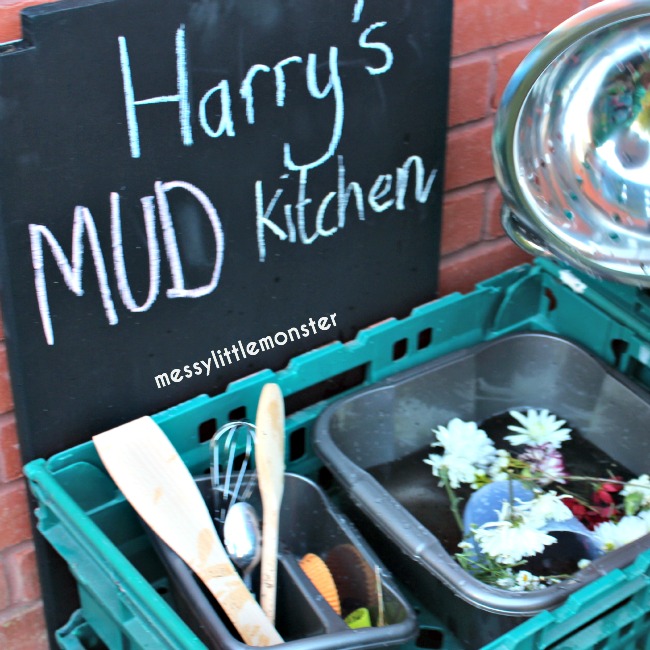 How to make a simple DIY outdoor mud kitchen for kids. Fun outdoor activities for toddlers and preschoolers.