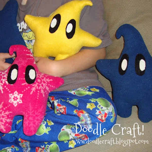 Make plushie Luma pillows from the video game Super Mario Galaxy, Mario Brothers star buddy.