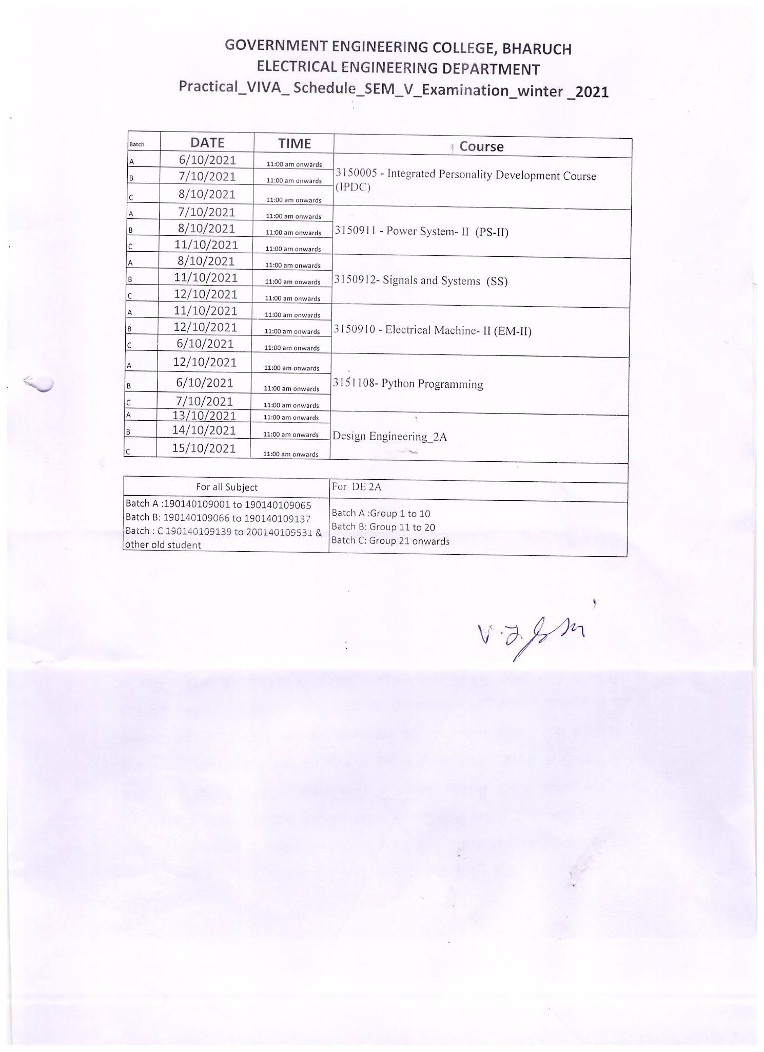ELECTRICAL DEPARTMENT NOTICE BOARD Externnal _practical/viva_Schedule