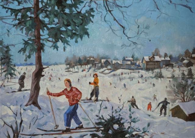 Зимний пейзаж с лыжником