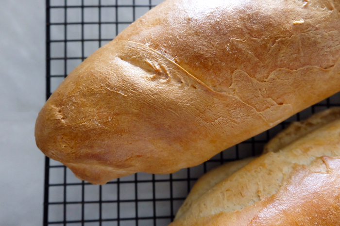 close up of cooling French bread